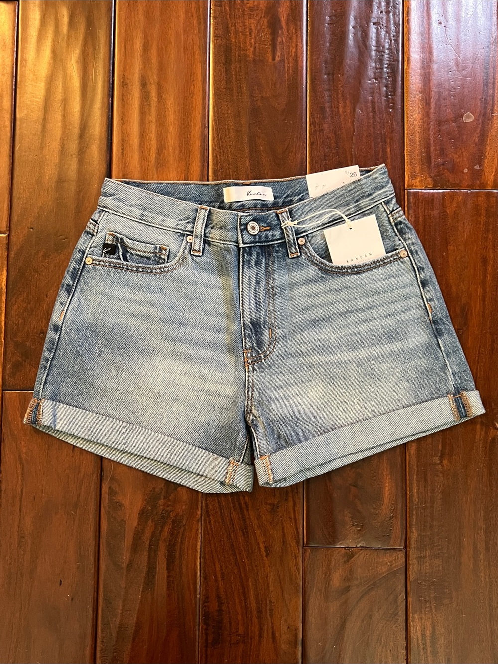 KanCan Faded Light Blue Cuffed Denim Shorts